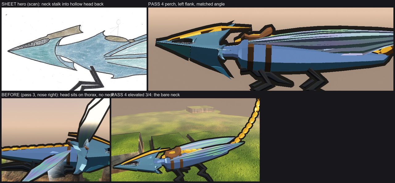 Temper — Gilt's creature, level 6 - Row 5: the slender neck slots into the 3D arrowhead head